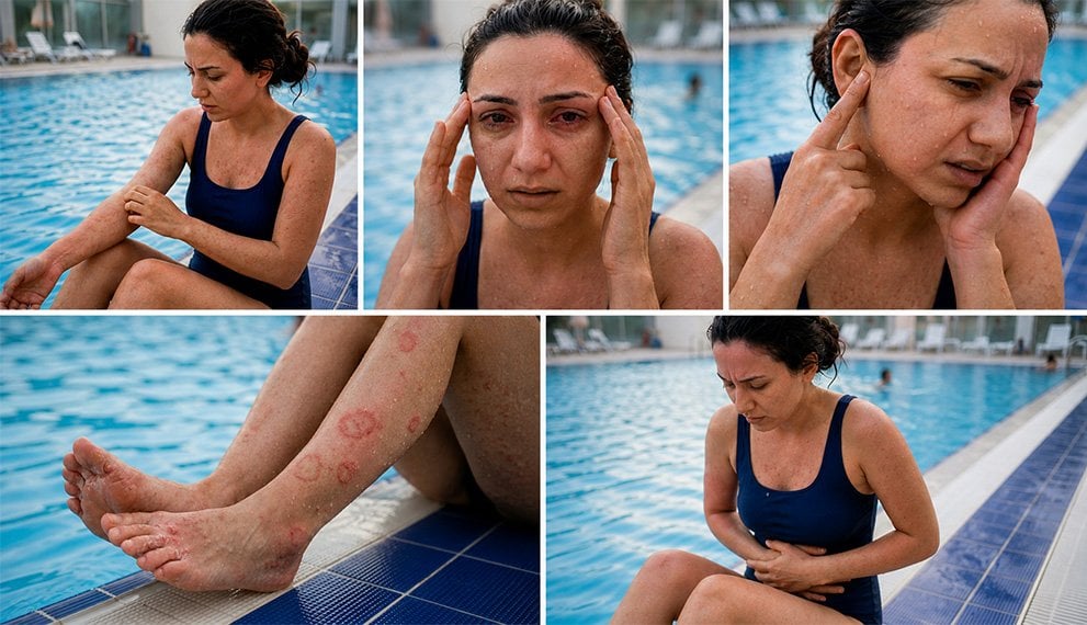 Havuz sonrası enfeksiyon belirtileri ciltte döküntü kızarıklık kaşıntı göz yanması ve tahriş