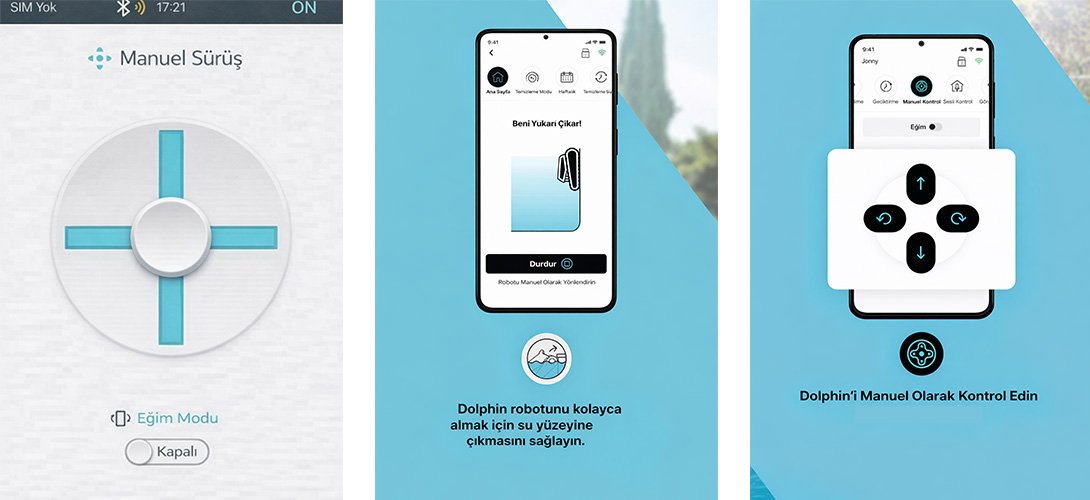 MyDolphin Plus mobil uygulaması robot kontrol özellikleri ekranı