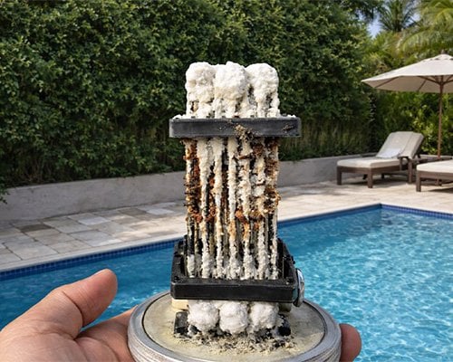 Tuz klor jeneratörü hücresinde kalsiyum birikimi ve kireçlenme görünümü