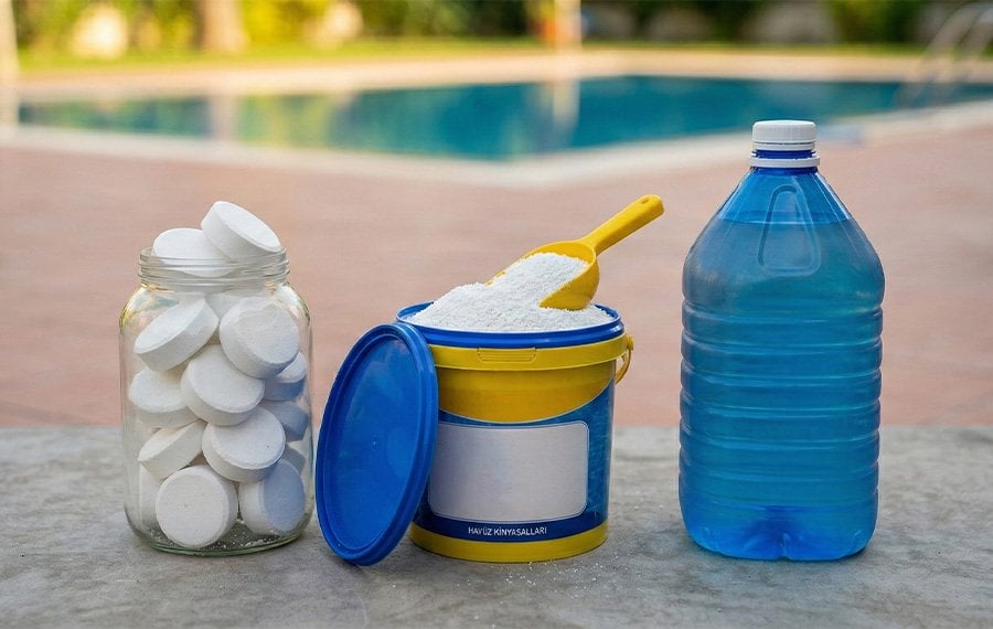 Havuz bakım kimyasalları: tablet klor, toz (granül) klor ve sıvı dezenfektan