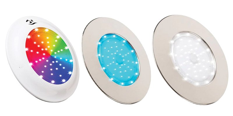Havuz LED lambaları; RGB renkli ve beyaz ışık seçenekleriyle havuz aydınlatması örneği.
