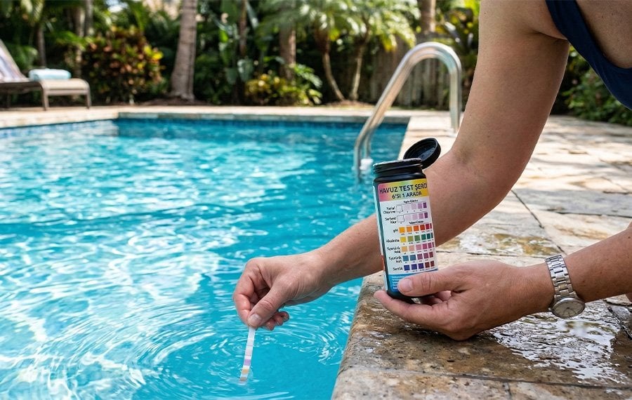 havuz-suyunda-test-strip-ile-klor-ve-ph-seviyesi-olcumu