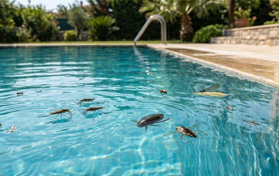 havuz-yuzeyinde-yuzen-su-kayikcilari-havuzda-bocek-sorunu