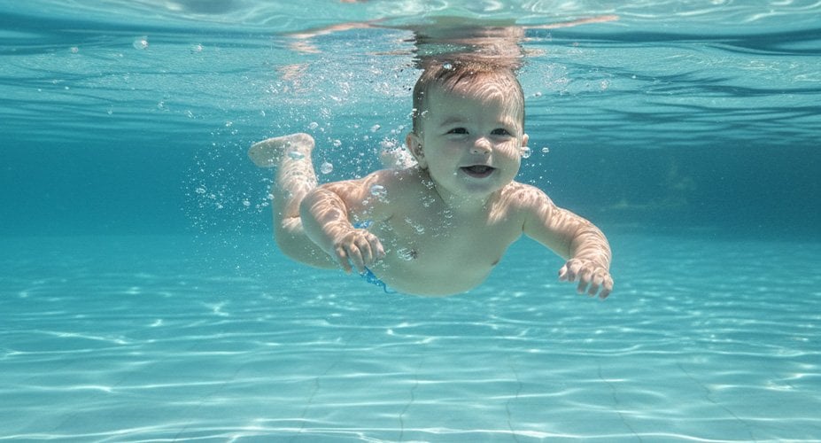 Havuzda yüzen bebek: temiz ve dengeli havuz suyunda güvenli yüzme deneyimi