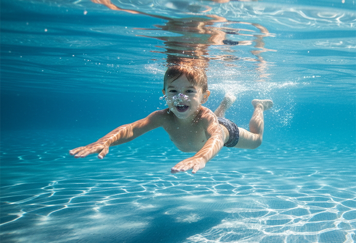 Havuzda yüzme öğrenen çocuk: koordinasyon ve motor gelişimi destekleyen yüzme aktivitesi