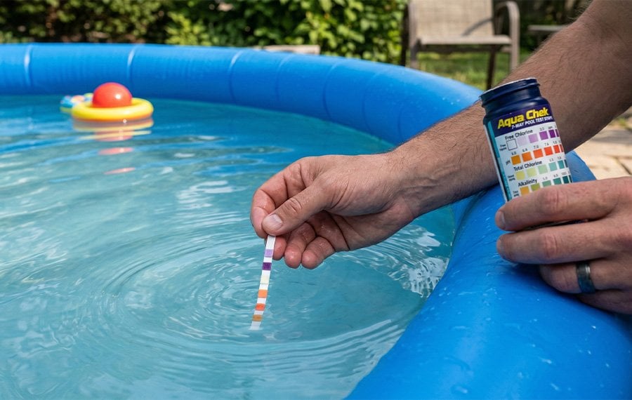 Şişme havuz suyunda pH ve serbest klor ölçümü için test şeridi