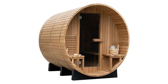 Outdoor varil sauna: dış mekân ahşap barrel kabin, ısı sirkülasyonu verimli form