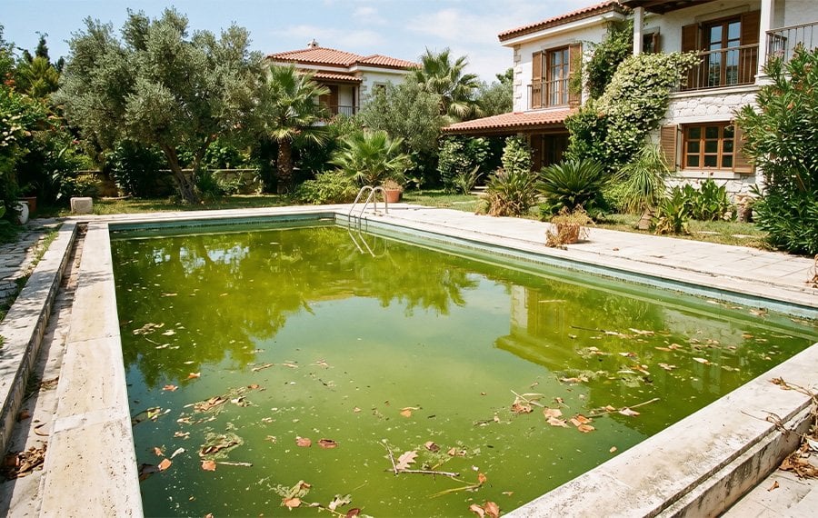 yesil-renge-donen-ve-yosun-olusmus-bakimsiz-yuzme-havuzu