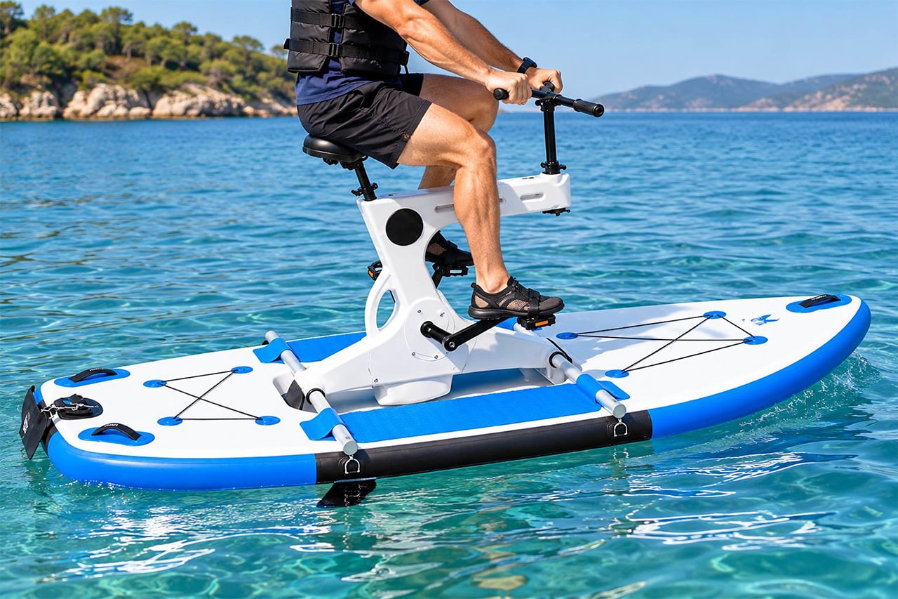 Su bisikleti pedalları ve bacak kaslarını çalıştıran pedal hareketi