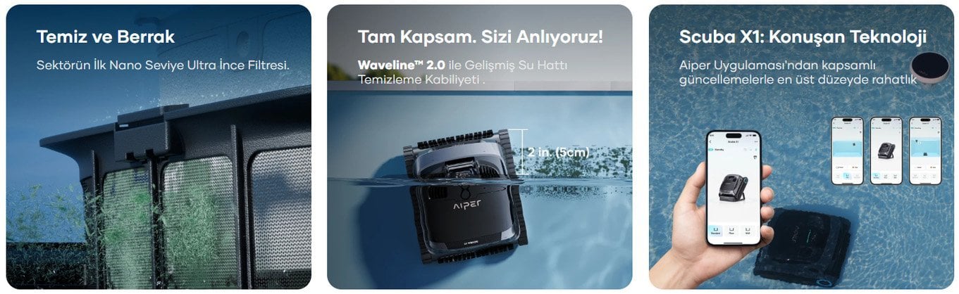 Aiper Scuba X1 ince partikül filtrasyonu temsili görsel