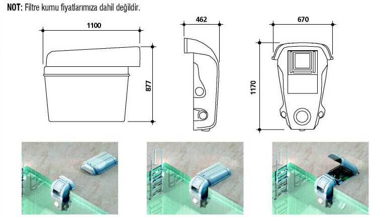 üsten takhma havuz filtrasyonu için hazır havuz sistemei