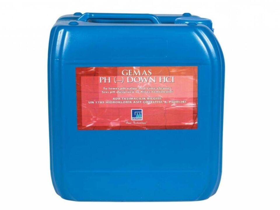 Gemaş ''pH (-) DOWN HCL'' Sıvı pH Düşürücü ve Kireç Temizleyici 25 Kg
